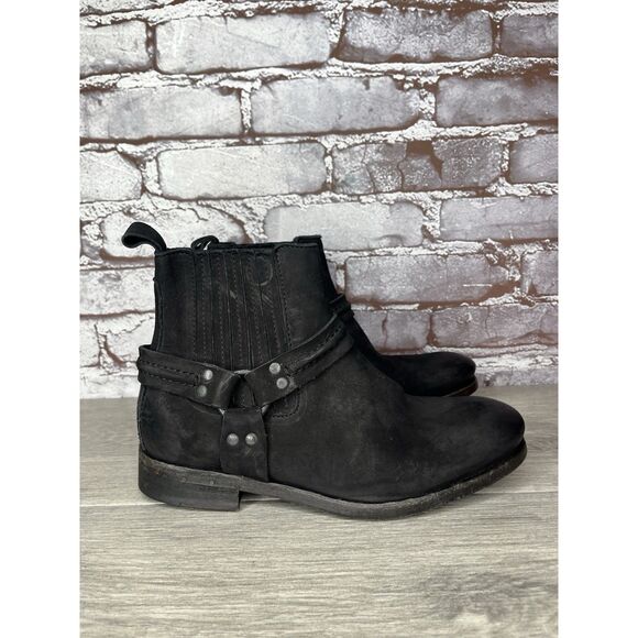 AllSaints Italy Black Leather Harness Ankle Chelsea Boots Women’s 37EU/6.5M US - Picture 1 of 16